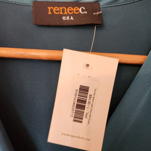 Renee C- Stretch Satin Dress with Ruched Asymmetrical Hem-Large - Picture 8 of 9